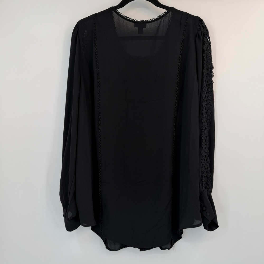 Torrid Size 3 Black Lace Trim Button Front Sheer Georgette Blouse Top Whimsigoth - Picture 6 of 9